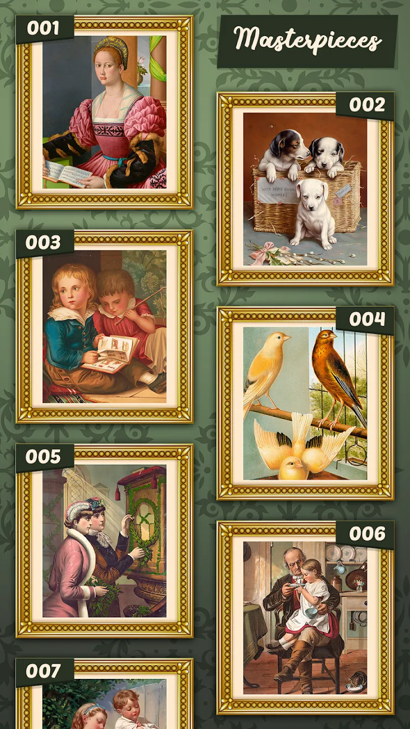 Collection of unlockable paintings in the game